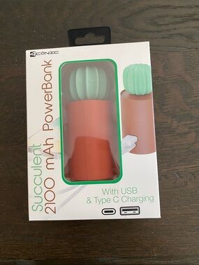Succulent 2100mAh Portable Power Bank - Mint & Terracotta